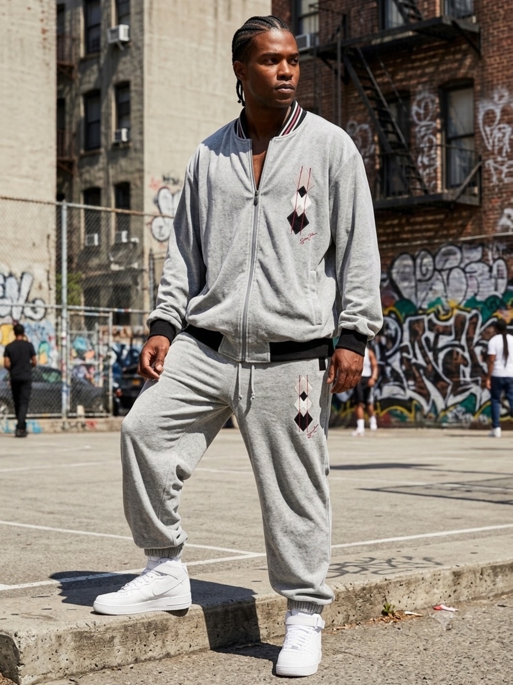 Vintage SEAN JOHN Tracksuit Mens Gray Velour Argyle Trim. Hip Hop, Urban Street